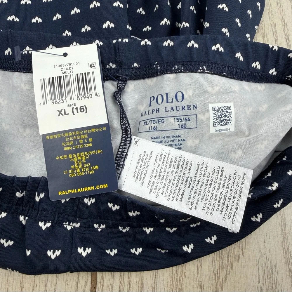 Polo Ralph Lauren Girls Fair Isle Stretch Jersey Legging XL 16 Navy & Red $40